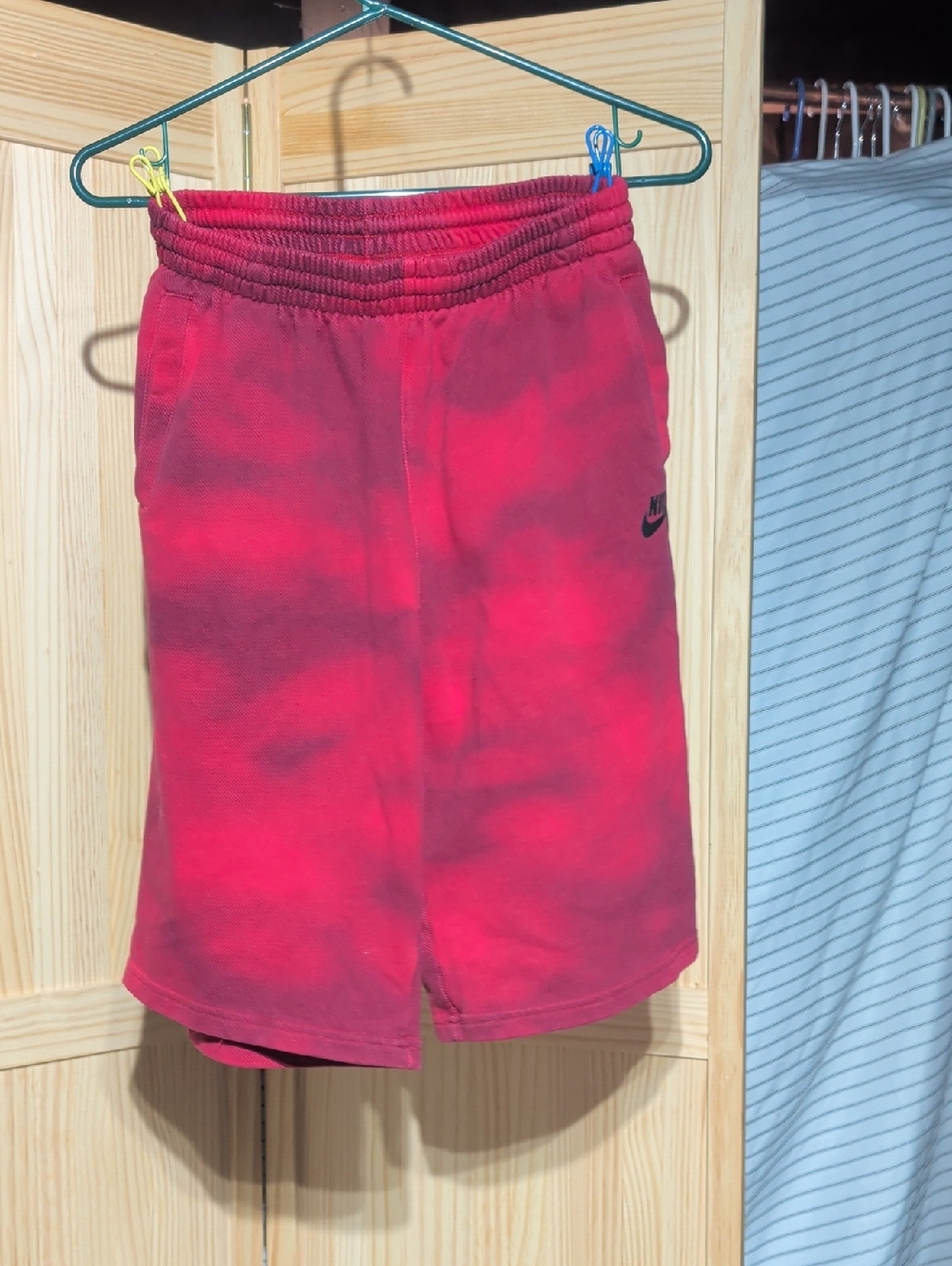 Nike Kids Red Tie-Dye Fleece Shorts with Black Logo